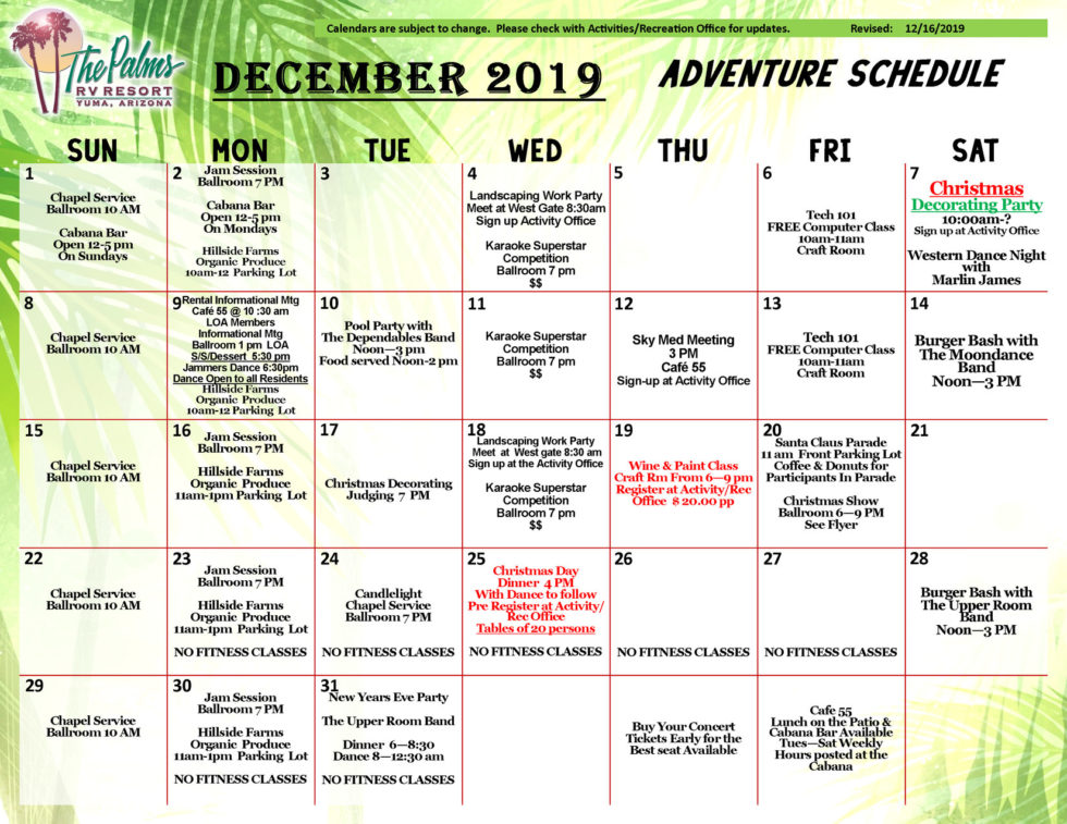 Past Adventure Calendars » The Palms RV Resort
